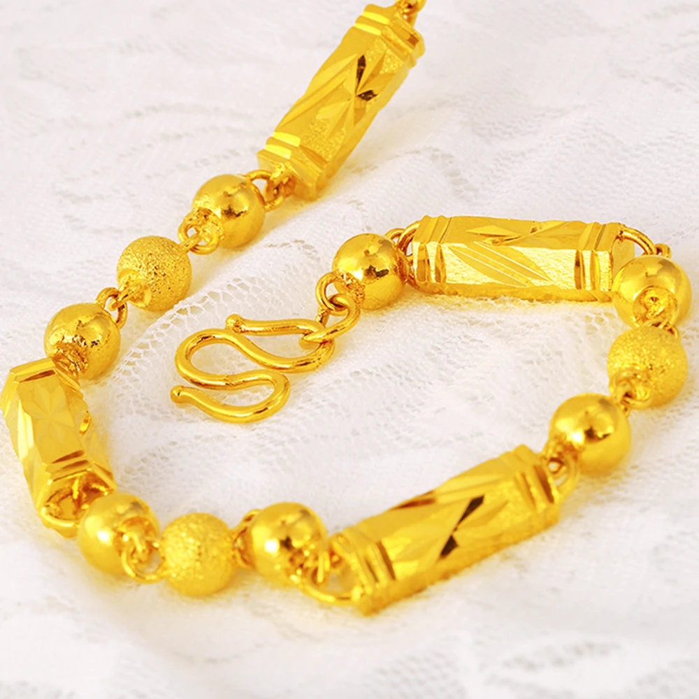 Шестиугольная Призма Твердые бусы ожерелье Желтое золото Заполненные мужские