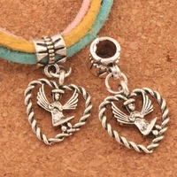 25pcs zinc alloy angel with wings in open heart big hole beads dangle fit european bracelets jewelry diy b933 16x29 5mm