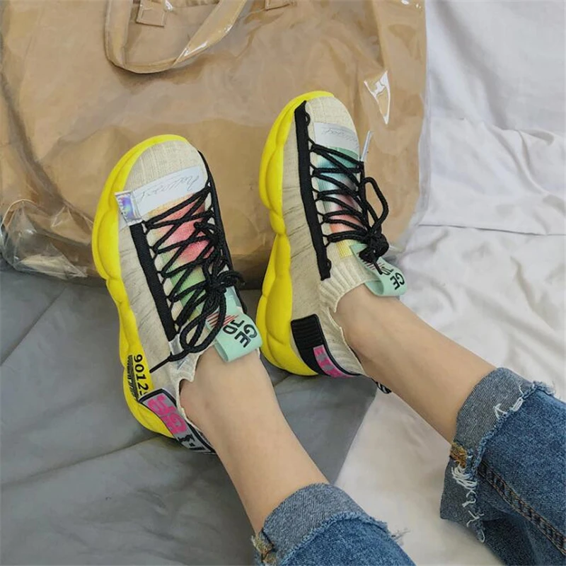 Кроссовки женские на платформе дизайнерская повседневная обувь плоской подошве