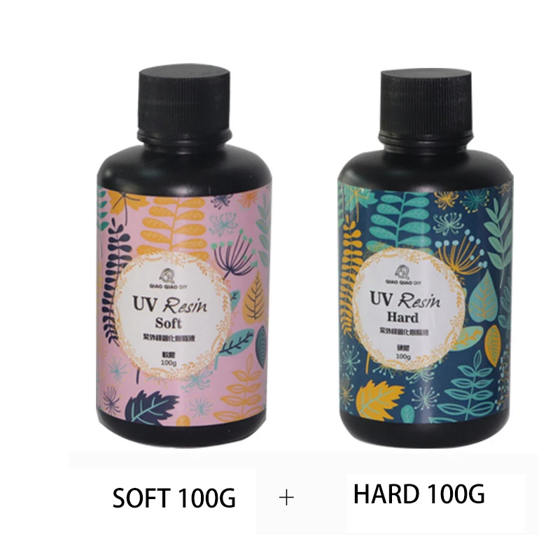 soft 100g hard 100g Qiaoqiaodiy, мягкая УФ-смола,, 6 размеров, сделай сам, быстрое отверждение, УФ прозрачная твердая смола для изготовления ювелирных изделий, рукоделия, эпоксидная смола - Цвет: soft 100g hard 100g