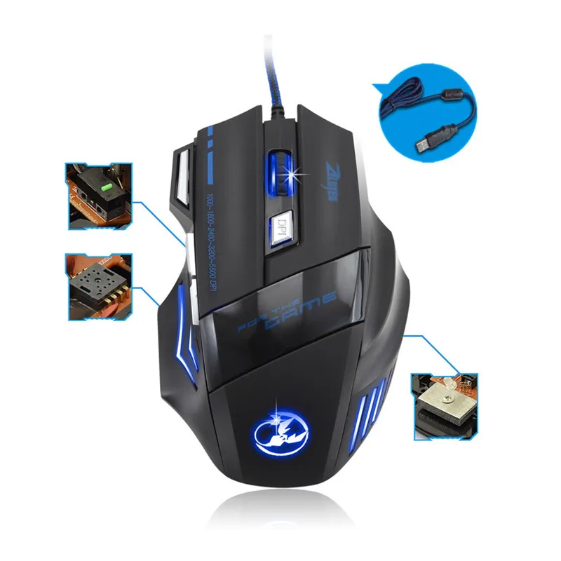 ZELOTES компьютерная периферийная игровая мышь Проводная версия 5500 dpi 7 кнопок USB светодиодный Проводная оптическая игровая мышь May15