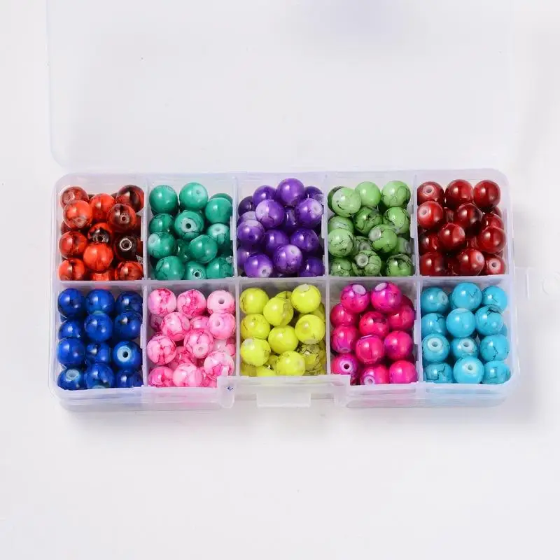 

8mm Mixed Color Round Drawbench Glass Beads for jewelry making DIY Hole: 1.3mm; about 24pcs/compartment, 240pcs/box