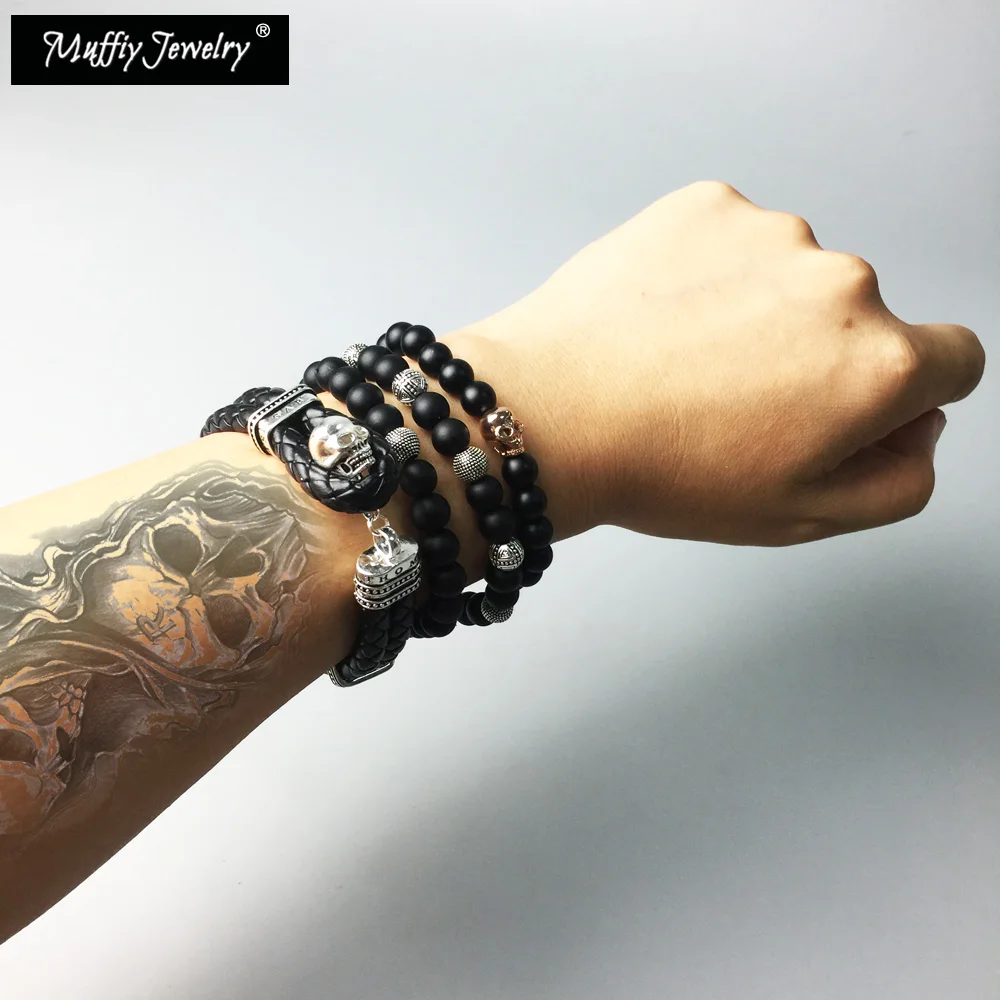 Кожаный браслет с черепом хорошие ювелирные изделия в европейском стиле для