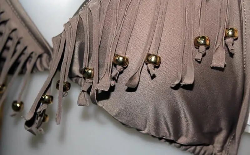 Горячие Бисером и Бахромой Топ Closured Нижней Старинные 2015 Микро комплект Бикини