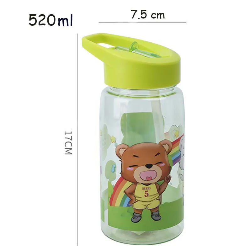 Детская бутылка для воды 520 мл без бисфенола А пластиковая солома мультяшный