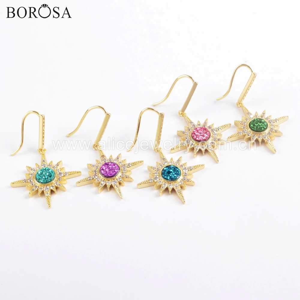 Женские серьги с крючками BOROSA 4 пары круглые кристаллами из фианита радужного