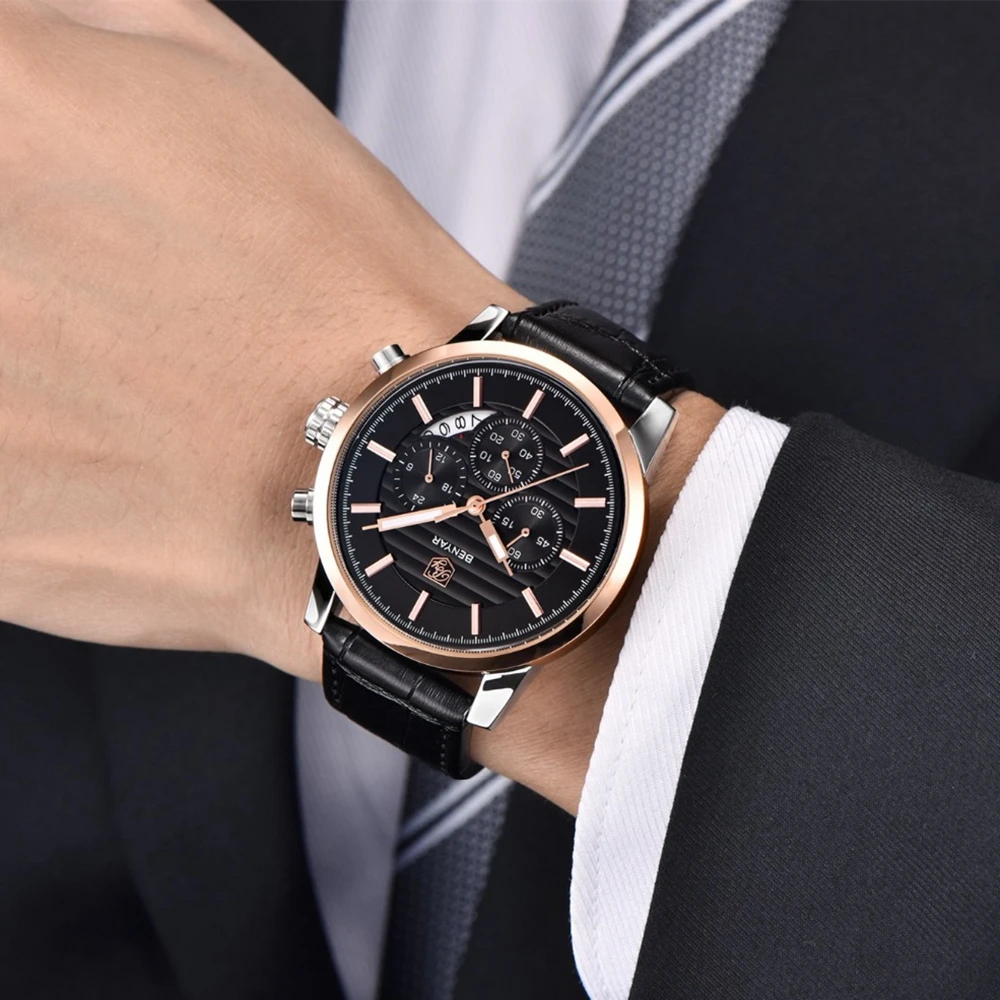 Benyar бренд класса люкс мужские часы Авто Дата хронограф спортивные кварц