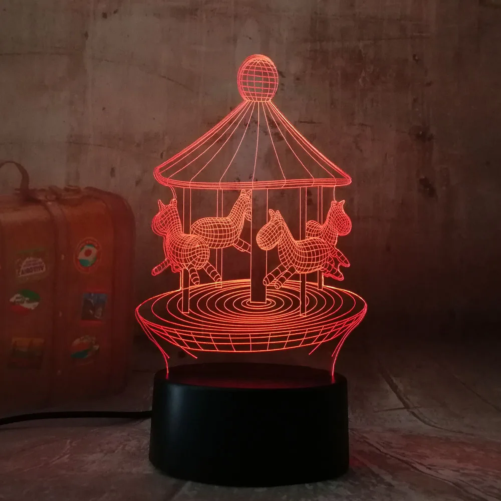 Романтический карусель-го-Круглый 3D светодиодный 7 цветов сменный Настольный светильник Ночной светильник Bedroon Декор новинка блеск праздник подарок подруге