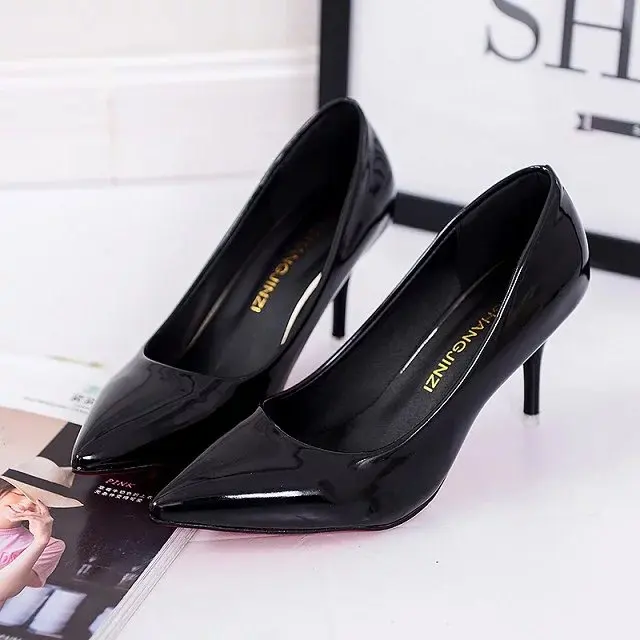 Thick Heels Black2 Офисные женские туфли из органической кожи; модельные туфли на высоком каблуке; классические туфли-лодочки; белые свадебные туфли; zapatos mujer; женская обувь; большие размеры - Цвет: Thick Heels Black2