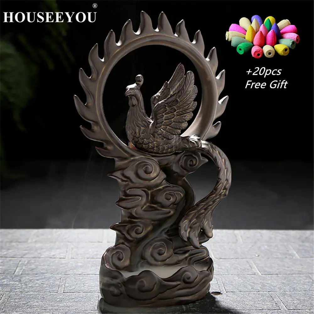 Феникс обратного потока ладана держатель горелка фарфор водопад печь Арома дым