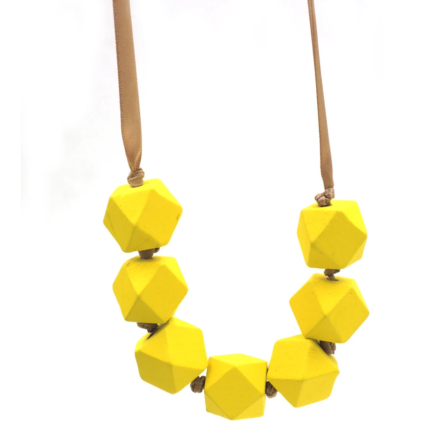 Светло кофейная лента узел ручная роспись желтое ожерелье с геометрическим