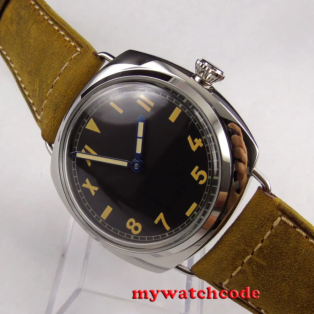 47 мм парнис черный циферблат синий рук шея лебедя азиатский 6497 рука обмотки