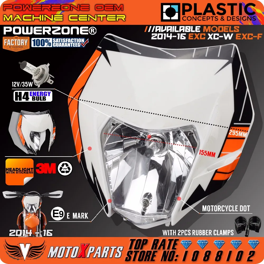 Powerzone Мотоцикл Байк Мотокросс Супермото, универсальный налобный фонарь для KTM EXC XCW EXCF SX SXF 125 250 300 450 500