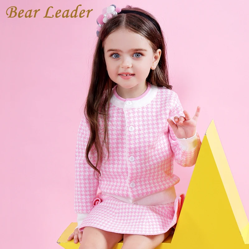 Bear leader/комплекты одежды для девочек г. Модная одежда для девочек розовая клетчатая юбка с длинными рукавами комплекты детской одежды из 2 предметов