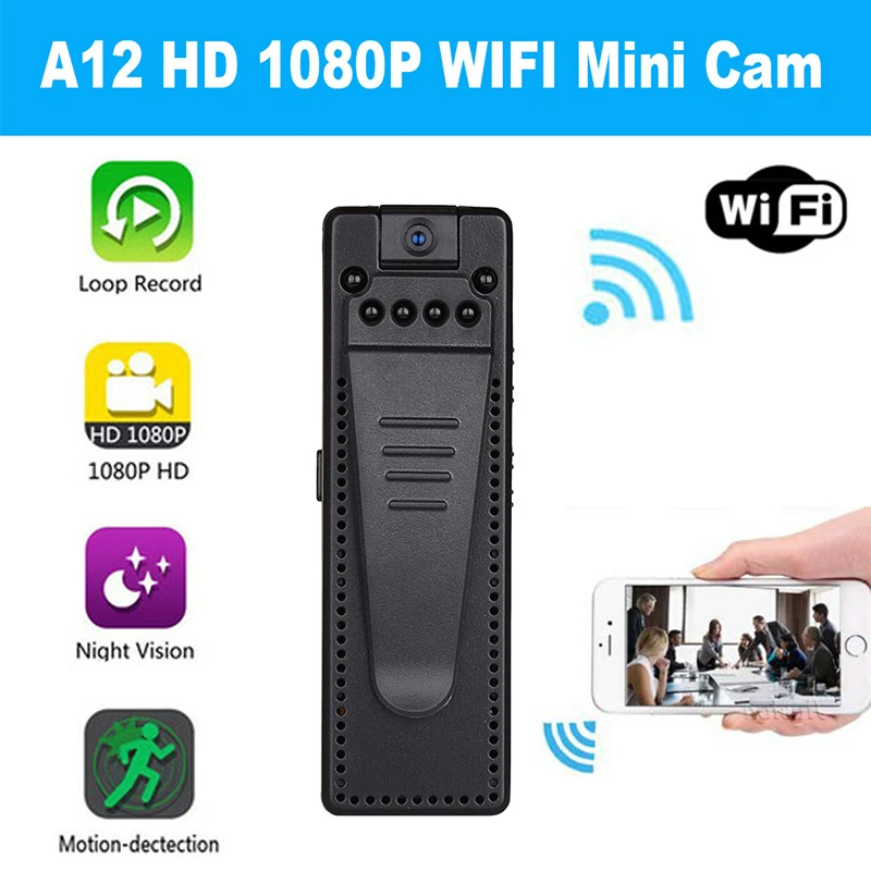 Мини камера A12 HD1080P wifi для тела s запись ночного видения P2P Обнаружение движения DVR