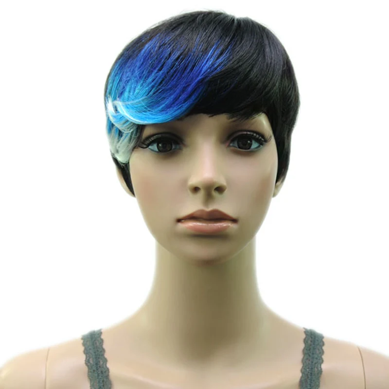 blue white HAIRJOY синтетические волосы Мути цвет челка высокая температура волокно женщина короткий парик 18 цветов - Цвет: blue white