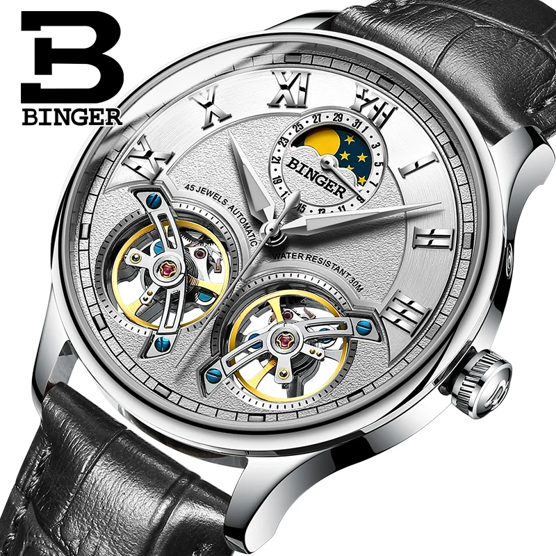 Швейцарские мужские часы люксовый бренд Бингер Сапфир Водонепроницаемый