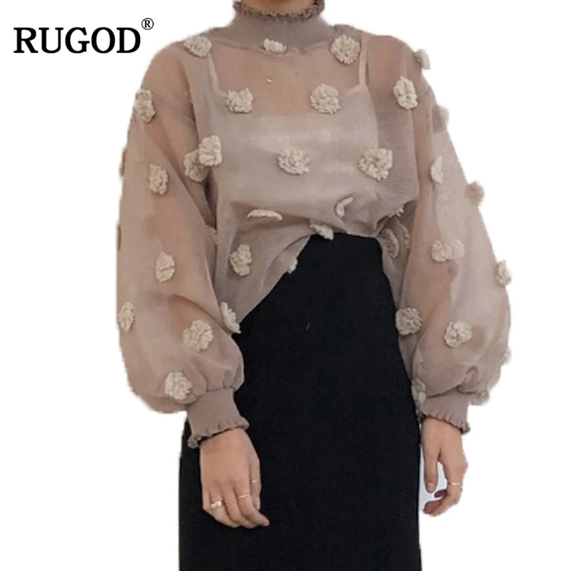 RUGOD 2018 Новинка корейский стиль пушистый шар украшение прозрачная сетчатая Блузка