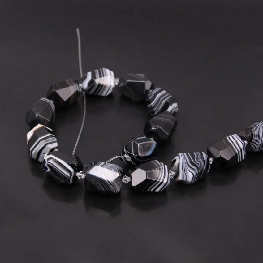 15.5&quotstrand Natural Black Striped Agates Faceted Nugget Achate Loose Beads Onxy Cut Spacer Pendant Necklace Charm Jewelry | Украшения и