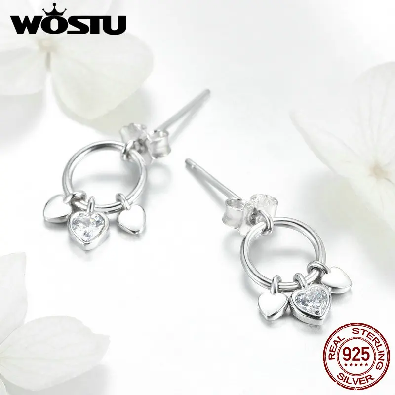 Женские серьги гвоздики WOSTU из стерлингового серебра 925 пробы с сердцем надписью