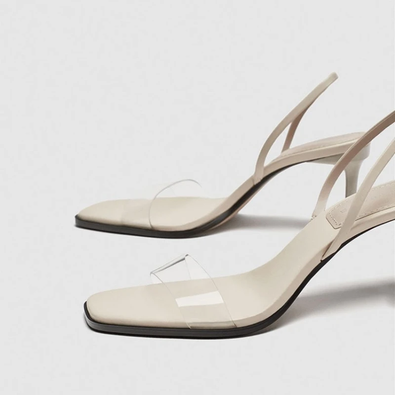 Сандалии женские на шпильке прозрачные босоножки гладиаторы тонком высоком