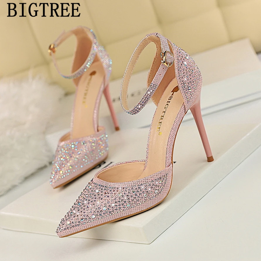 Bigtree свадебные туфли стразы на высоком каблуке для женщин Фетиш насосы платформа