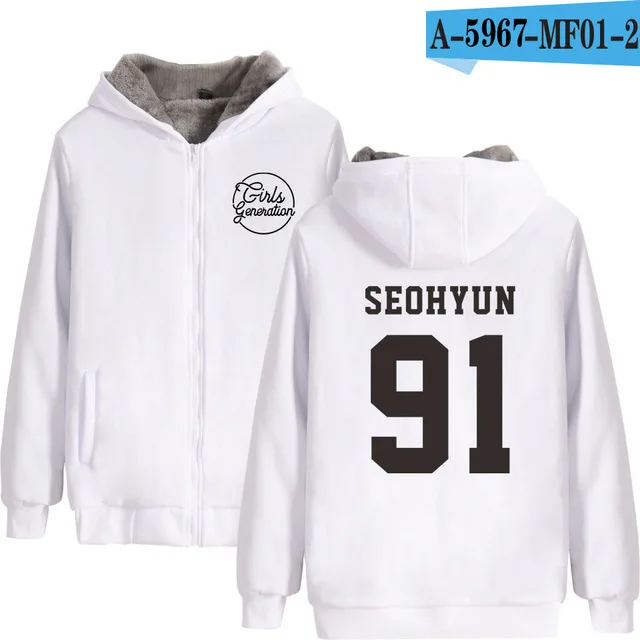 white KPOP SNSD, зимняя толстовка с капюшоном для девочек, Флисовая теплая куртка-толстовка с длинным рукавом, толстовки на молнии, Толстовка для мужчин и женщин - Цвет: white