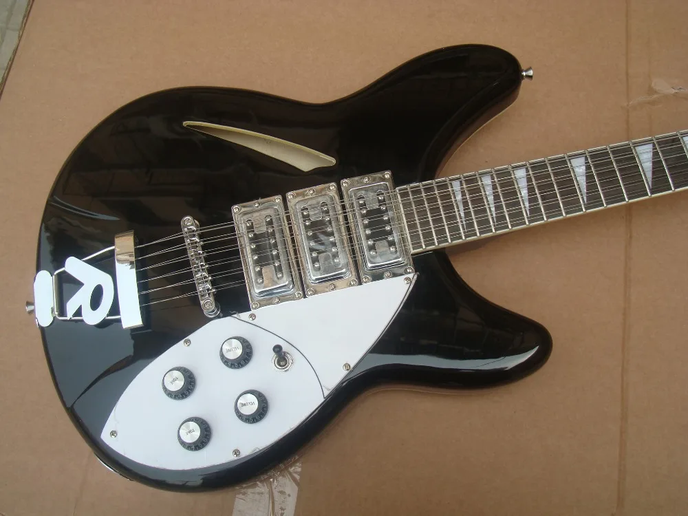 Черный 12 строки Ricken Backer Гитары высокого качества R тремоло 3 пикапы Custom Shop