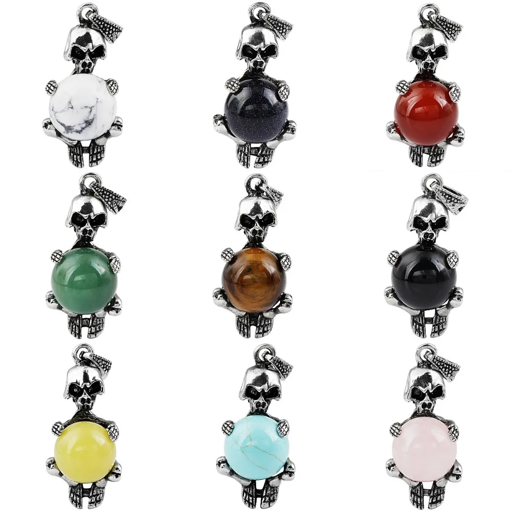 

SUNYIK Vintage Skull Skeleton Hold Stone Ball Charms Pendant Fit Necklace Healing Jewelry