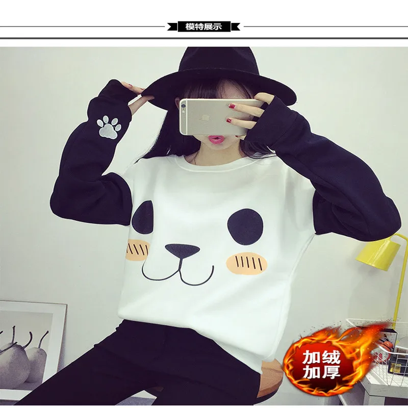 2017 женские свитшоты с капюшоном в духе колледжа Модные пандой повседневные