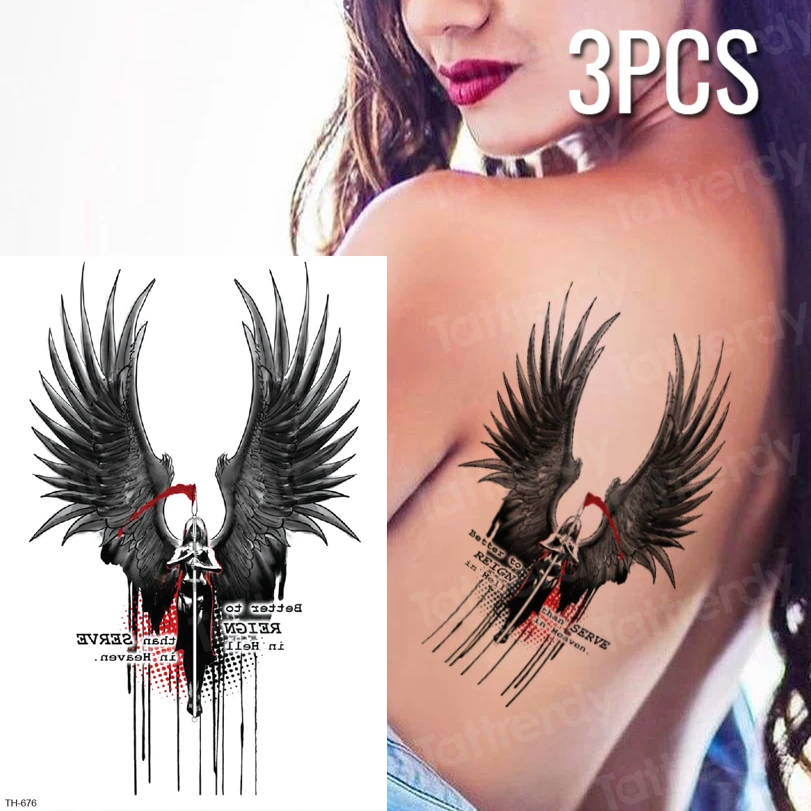 

3pcs/lot temporary tattoo greek gods mythology long lasting tattoo angel wings fake tattoo peach sketches tattoo designs black