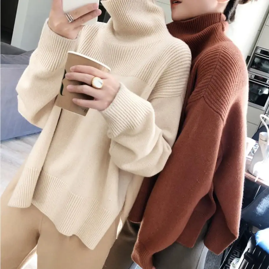 Turtleneck Long Sleeve Women Sweater Solid color Loose Casual Sweaters Pullovers | Женская одежда