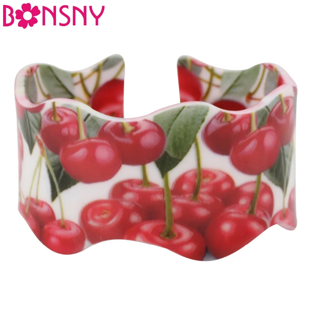 Женский акриловый браслет Bonsny широкий с фруктовым узором вишни модные украшения