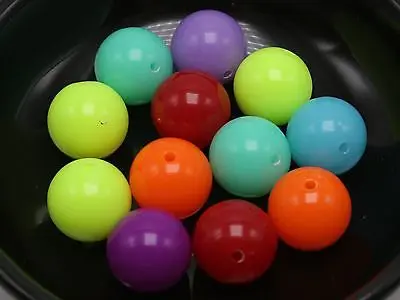 

50 Mixed Neon Color Acrylic Round Beads 14mm Smooth Ball