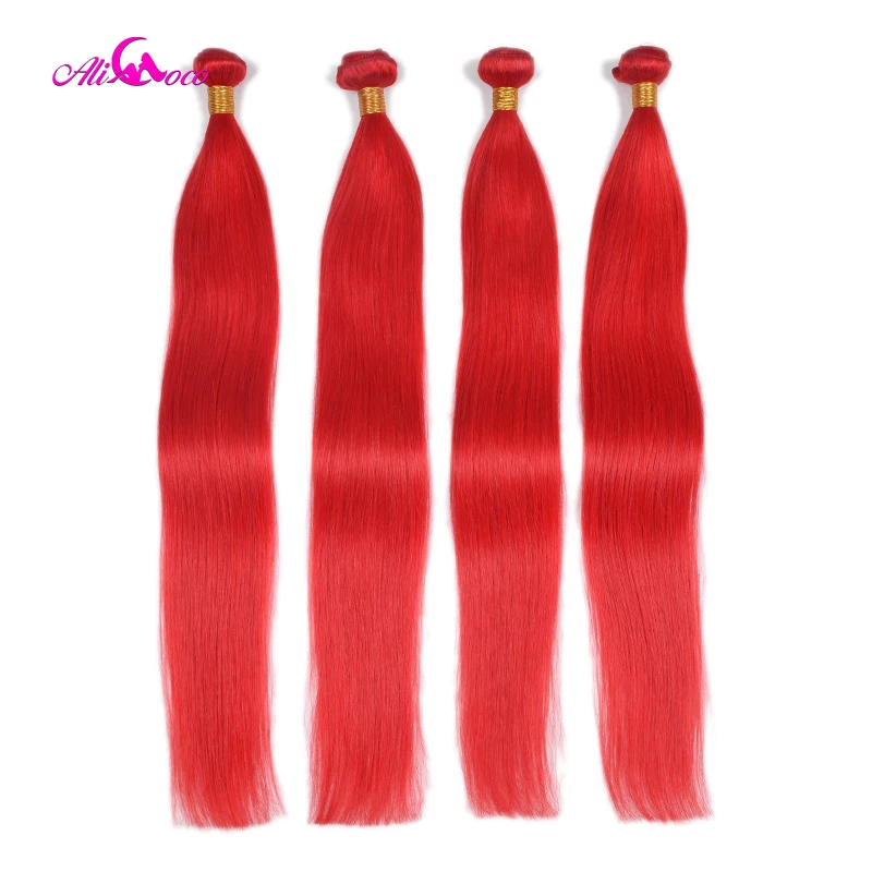 Али Коко прямые волосы пучки с 4*4 закрытие красные бразильские человеческие