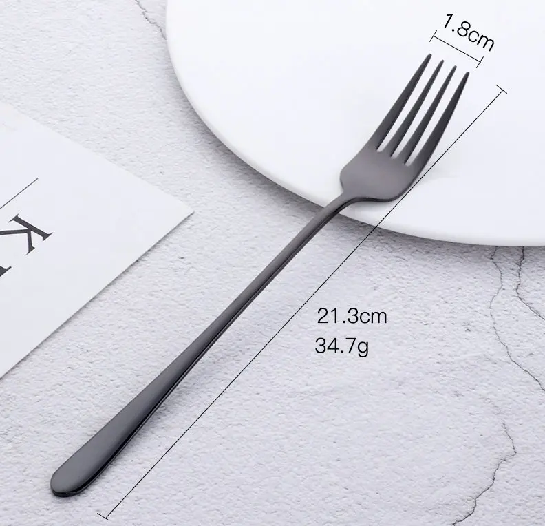 Black 7pcs Горячее предложение, 7 шт./1 лот, Корейская нержавеющая сталь, столовая вилка, зеркальная полировка, с длинной ручкой, Десертная Вилка для десерта, салата, цветная посуда - Цвет: Black 7pcs
