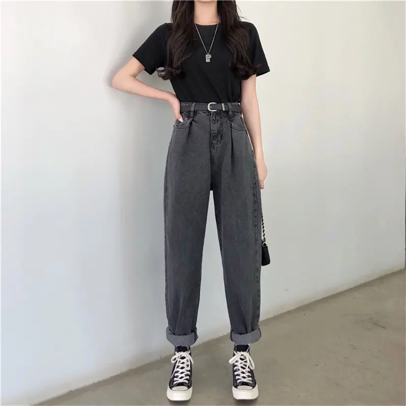 Alien Kitty Female BF Style Denim Loose Women Fashion New Autumn Summer High Waist Jeans Stylish Simple Solid Plus Harem Pants | Женская