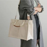 minimalist style canvas tote bag women handbags multi pockets large capacity leisure shoulder bags girls school bags black white