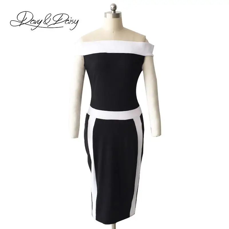 DavyDaisy Женщины Dress Горячие Моды Slash Образным Вырезом Без Рукавов Тонкий Элегантный