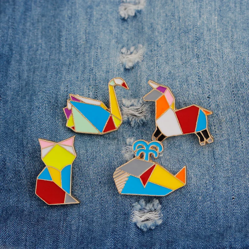 Fashion Cartoon Origami Animal Enamel Brooches Cute Rabbit Squirrel Whale Pony Penguin Fox Design Pins badge For Friends | Украшения и