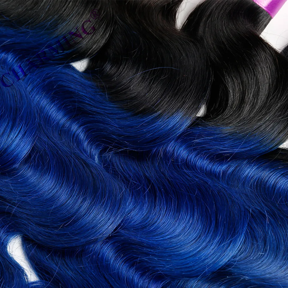 Charming Malaysia Grade 8A Body Wave 1 Piece T1B/Blue Ombre Hair Extensions Human Two Tone |