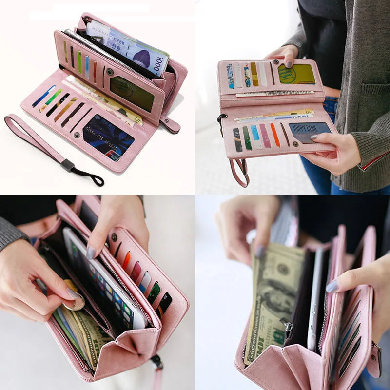 Женский кожаный кошелек из нубука роскошный брендовый Кошелек для монет клатч с 2