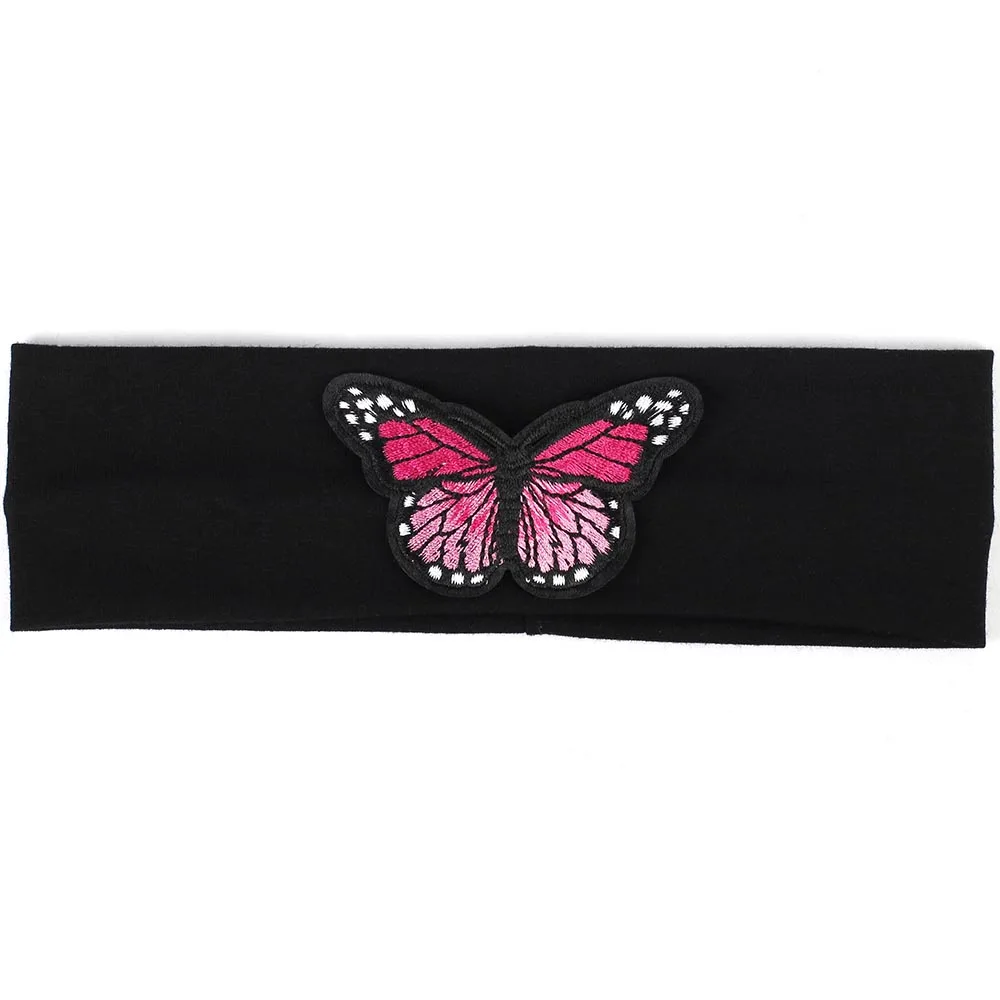 Pink Black Geebro Детские Девочки волосы группы детей бабочка Детская повязка на голову тюрбан из хлопка плоская эластичная лента для волос аксессуары для волос DT723 - Цвет: Pink Black