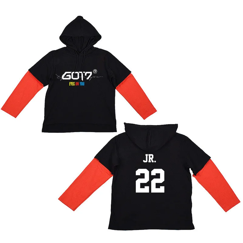 K Pop Kpop GOT7 EYES ON YOU Album Thin Hoodie Cotton Hoodies With Hat Printed Stitching Contrast Sleeve Sweatshirts WY742 | Женская
