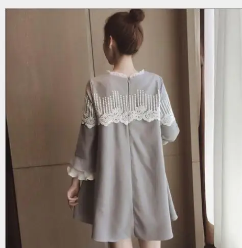 Одежда для беременных Новинка Осень Модное кружевное свободное платье большого