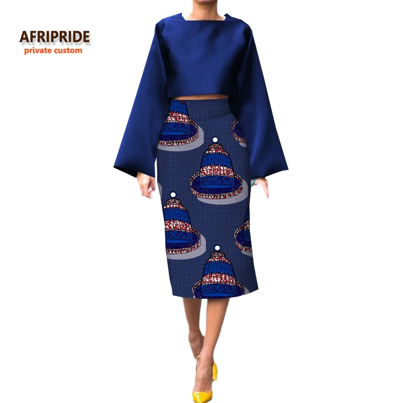 Женский костюм AFRIPRIDE, индивидуальный заказ, длинный короткий топ с широкими рукавами+ юбка-карандаш длиной до середины икры, плюс размер, восковой хлопок, A722630 - Цвет: 177J