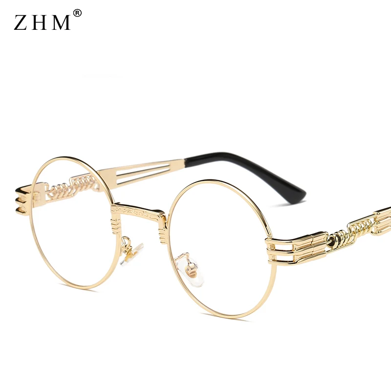 gold clear Классические круглые стимпанк Солнцезащитные очки для мужчин и женщин Модные металлические очки фирменный Дизайн Винтажные Солнцезащитные очки высокое качество UV400 очки - Цвет линз: gold clear