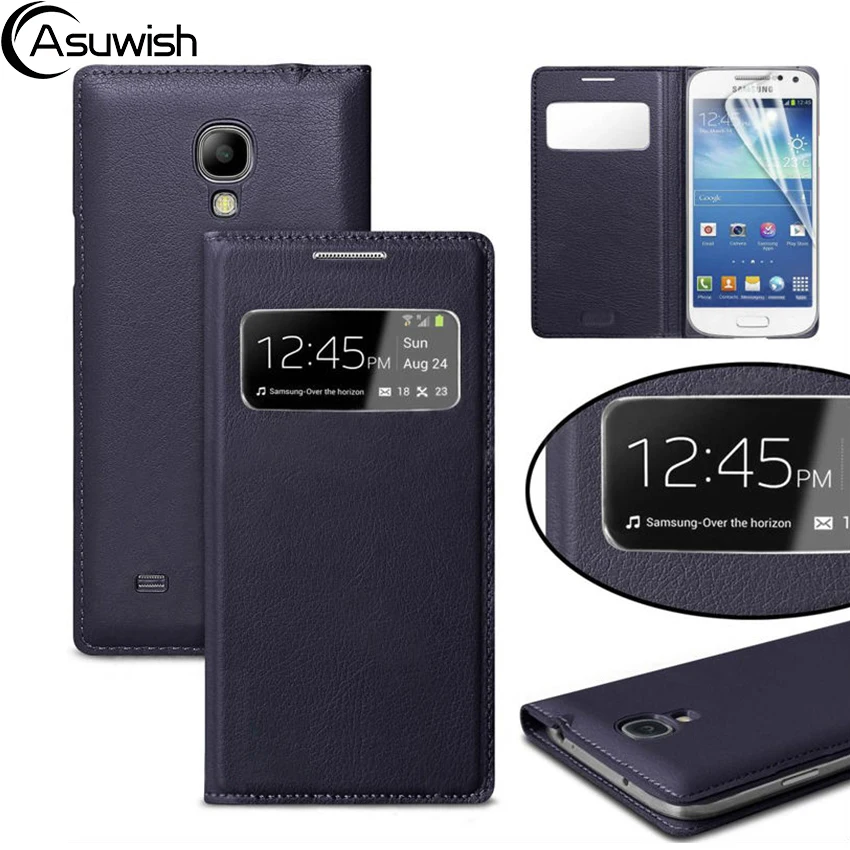

Leather Flip Cover Smart View Case For Samsung Galaxy S4 S 4 Mini GT I9190 I9195 I9192 GT-I9190 GT-I9505 GT-I9500 Phone Case