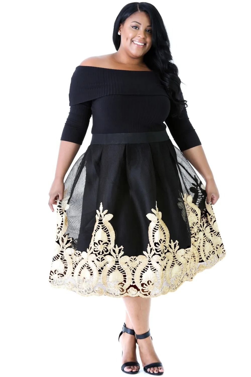 Dokotoo 2017 Plus Size Yellow Lacy Embroidery Tulle Curvy Skater Dress LC61364 summer club party dresses women vestidos on sale | Женская
