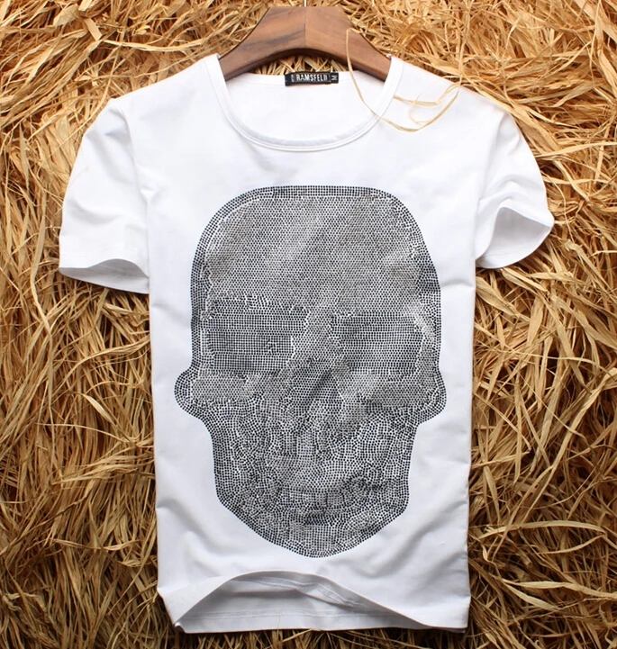 Мужская футболка из 100% хлопка с бриллиантами роскошный дизайн|Мужские футболки| |